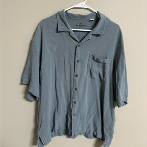 Tommy Bahama 100% Silk Camp Shirt Size XXL Blue Square Pattern Wood Button Up